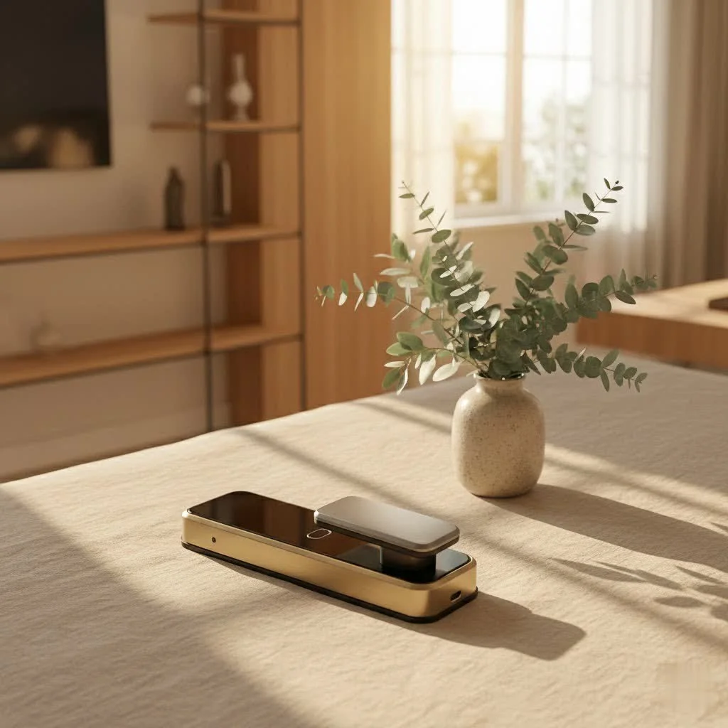 Modern smart lock door knob on a wooden door
