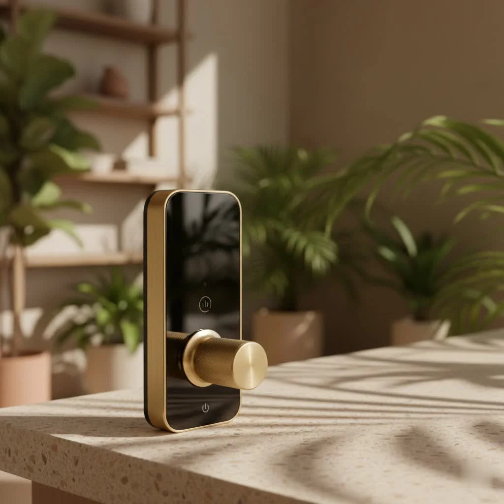 Modern sliding glass door with a smart lock installed