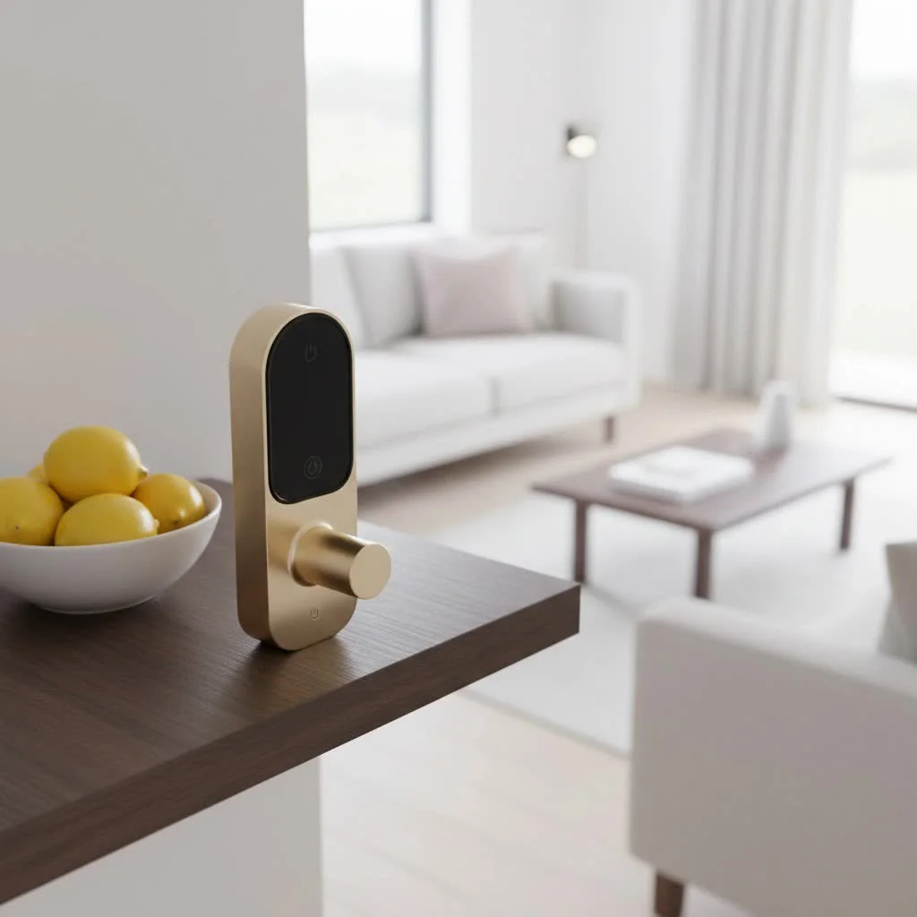 Smart cabinet lock installed inside a wooden drawer