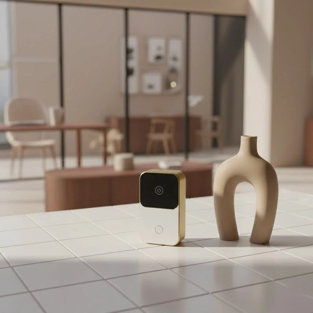 Emtek smart lock on a modern wooden door