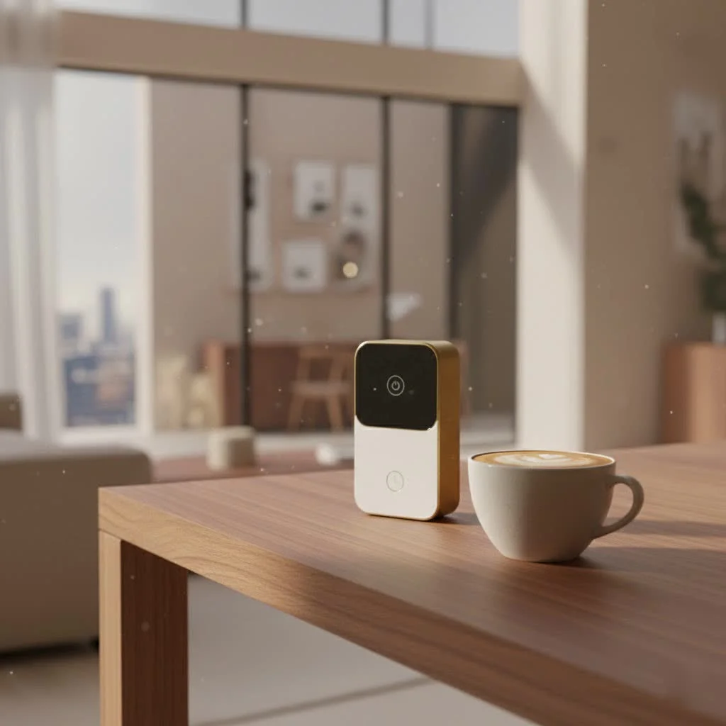 Modern keyless smart lock on a wooden door