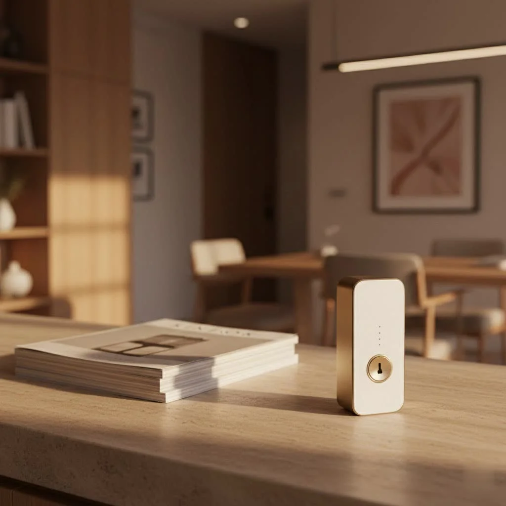 Airbnb smart lock on a modern wooden door