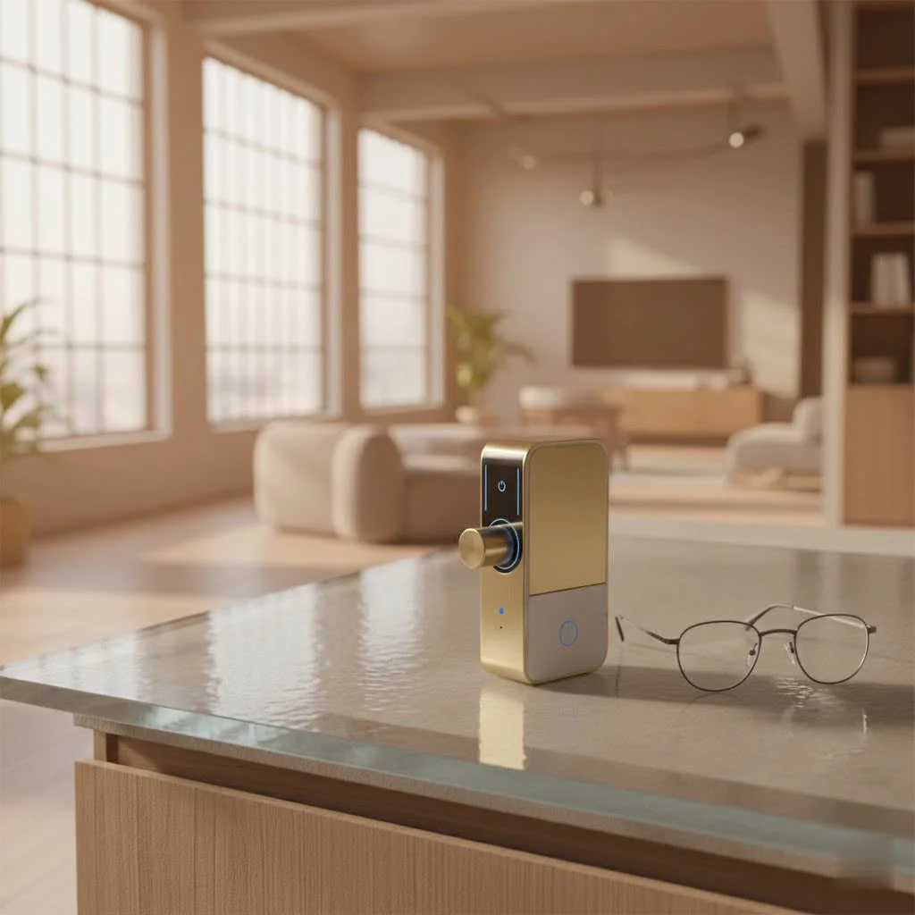 Person unlocking a smart lock with a smartphone app